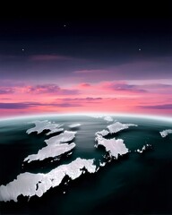 Pink and Purple Night Earth from Space