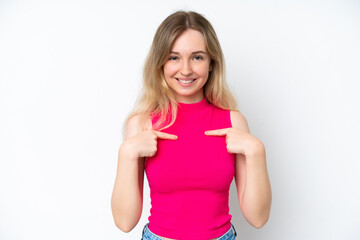 Blonde English young girl isolated on white background with surprise facial expression