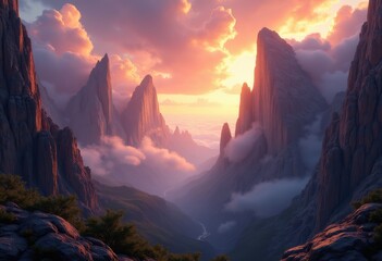 striking rock formations dramatic cloudscape nature scene sky peaks canyon arrangements textures shadows, landscape, dusk, light, angle, viewpoint, wilderness