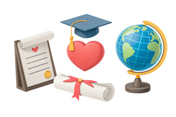 3d icon of a 3d icon set depicts graduation symbols isolated on transparent background