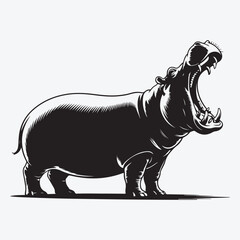 Illustration of a hippopotamus with its mouth open wide