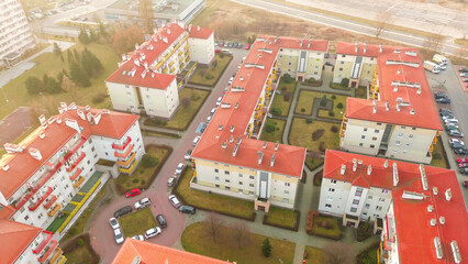 European-style apartment buildings with balconies and courtyards