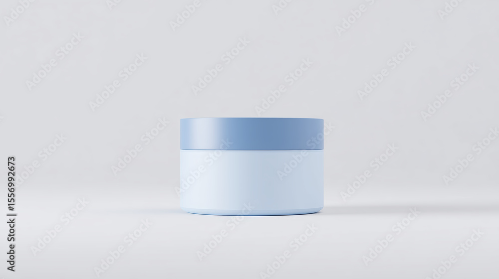 Poster blue cosmetic jar mock up with smooth surface and minimalistic design, placed on a soft gradient bac