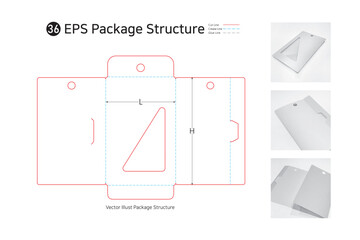 P1_36. It is a window-type folder bag that can be sold by hanging computer supplies, medicines, and stationery on a hook. package Dieline. Box structure. 