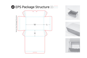 P1_41. It is a trapezoidal four-sided adhesive box with an open top and is used for lunch boxes, gimbap, salads, and vegetable packaging. package Dieline. Box structure. 