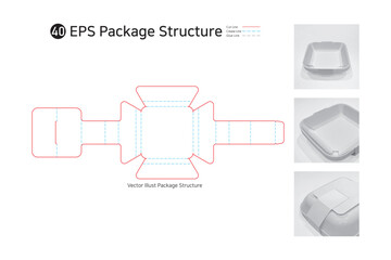 P1_40. Use for bottom lock sleeves surrounding the product, thin disposable square plate packaging. package Dieline. Box structure. 