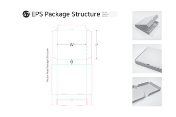 P1_47. It is a top open assembly box with a double wall at the front and can be used as a pizza, clothing, and delivery box. package Dieline. Box structure. 