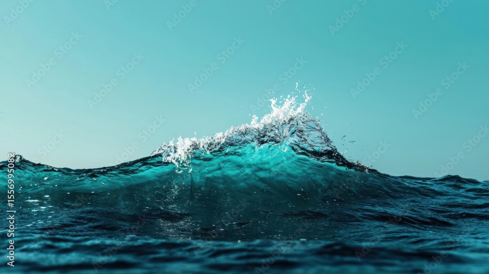 Poster close-up of a wave breaking in the ocean. the wave is a deep blue color and is in the center of the 