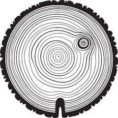 Fototapeta premium A detailed monochrome illustration of a tree trunk cross section with visible growth rings pattern