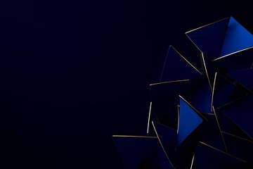 Abstract Geometric Shapes with Golden Edges on Dark Blue Background
