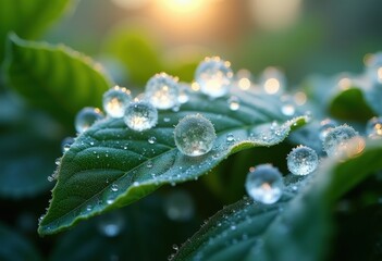 intricate melting ice crystals lush green leaves nature detail reflections translucent beauty, leaf, plant, frozen, drop, water, texture, bright, dew