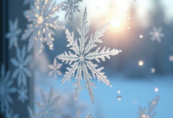 intricate snowflakes frosted window design nature details artistry winter beauty, ice, pattern, texture, shape, crystal, elegance, transparent, ornament