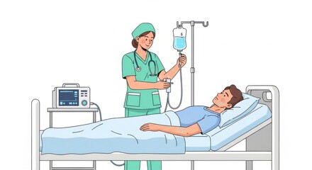 Patient Receiving Iv Drip From Nurse