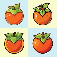 Fuyu Persimmon Flat Style Exotic Fruit Vector Illustration