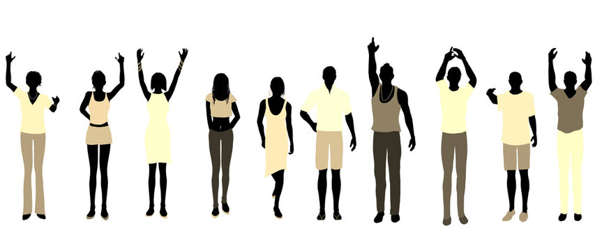 Silhouettes of men and women in summer fashion