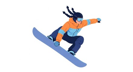 Naklejka premium Female Snowboarder Jumping in Mid-air Illustration