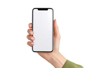 Woman's Hand Holding Smartphone with Blank White Screen