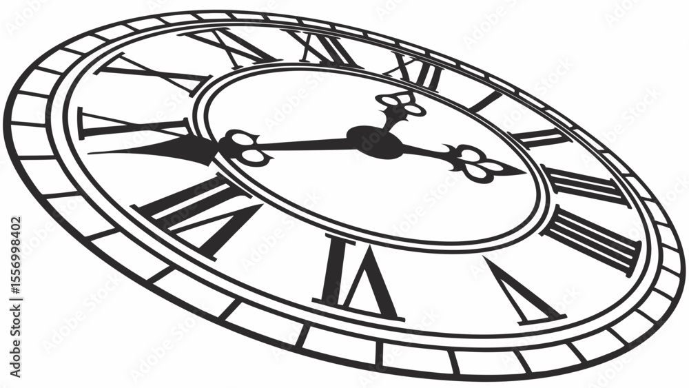 Poster a detailed illustration of a clock face with roman numerals and ornate hands showing the time precis