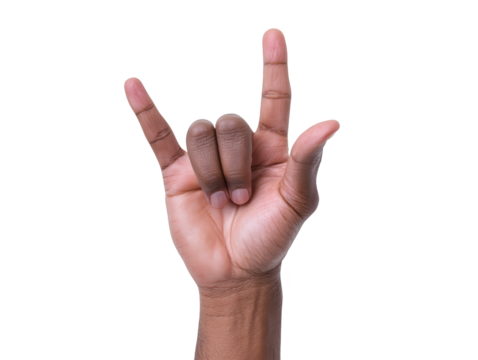 Hand Gesturing I Love You in American Sign Language on White