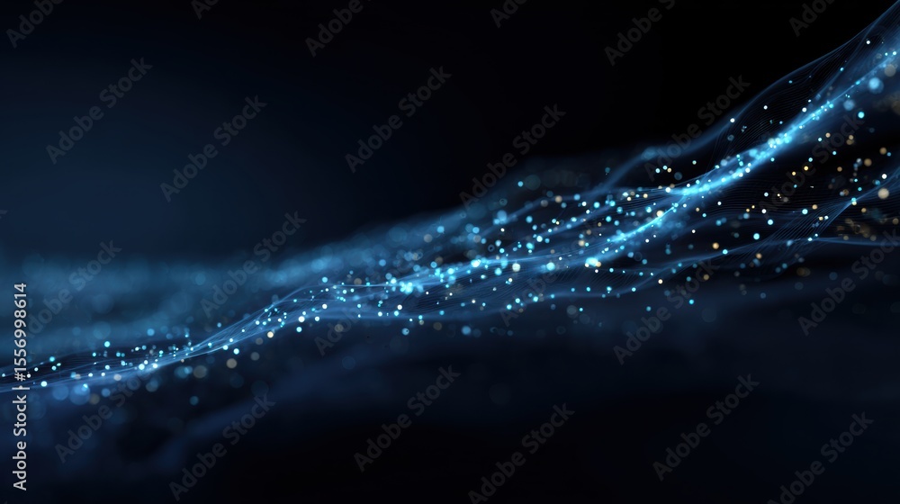 Poster a captivating abstract blue wave with sparkling particles, representing energy and innovation in the