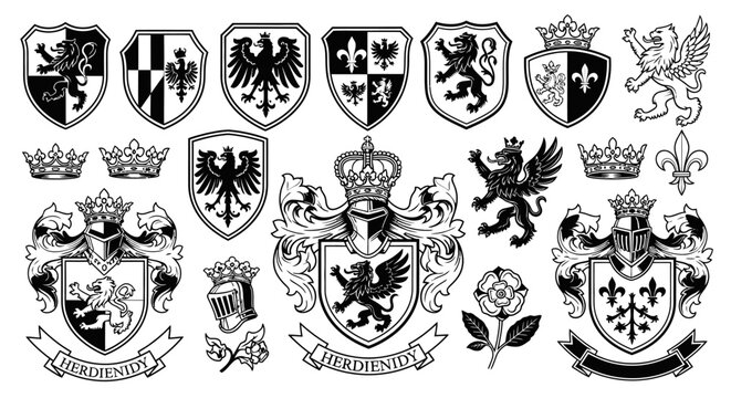 Heraldic Symbols with Vector Elements, and Coat of Arms.