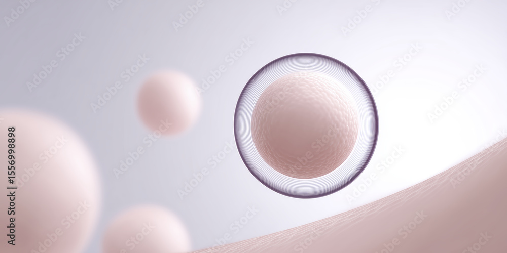 Poster abstract illustration of biological cells floating in a soft gradient background, showcasing the int