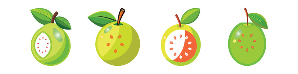 Guava Flat Style Tropical Fruit Vector Illustration