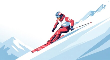 Skier Skiing Down Mountain Slope