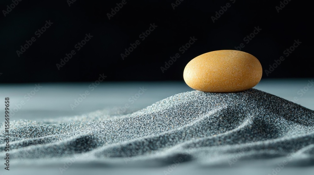 Poster single egg resting on top of a pile of sand. the egg is round and golden in color, with a smooth sur