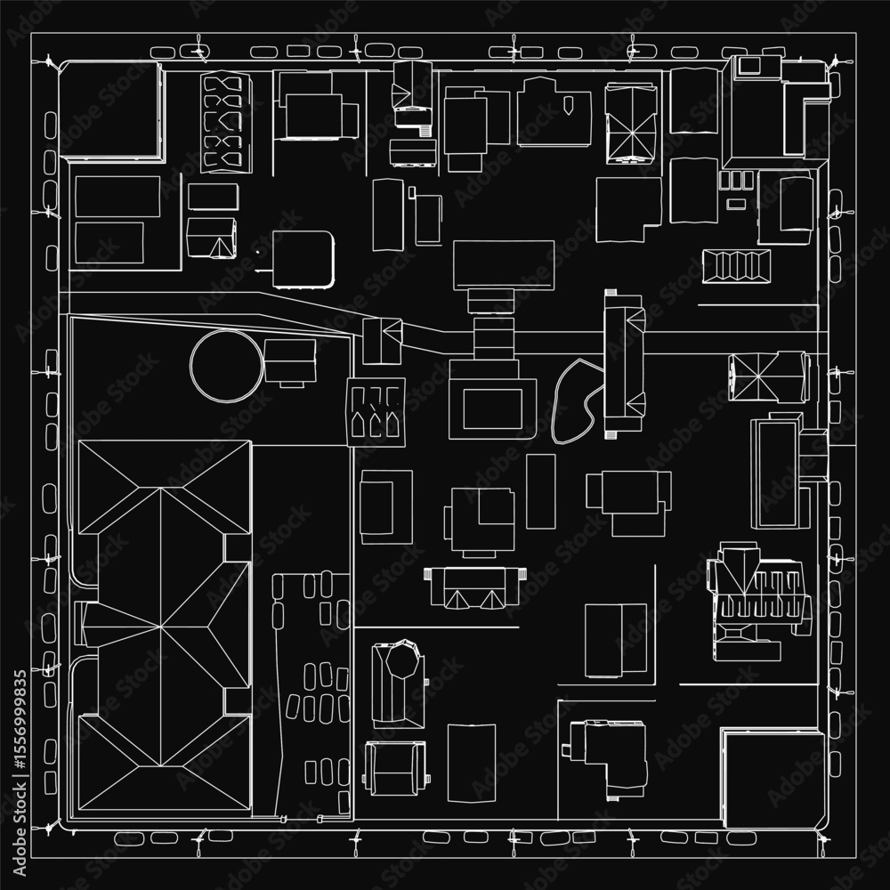 Aufkleber a black and white cad model of a commercial building with multiple rows of windows, clean architectu