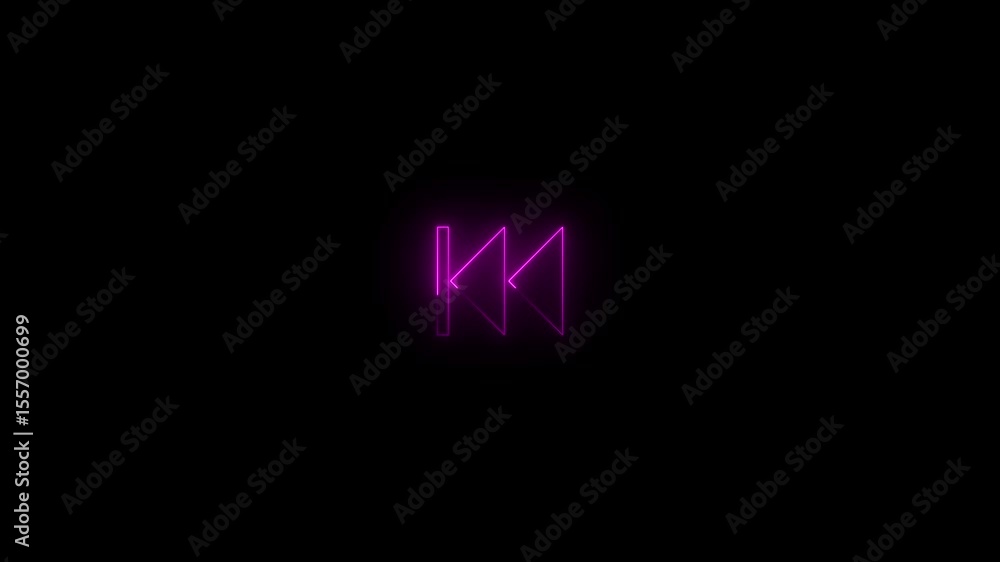 Fototapete neon-style play and pause symbol glows with a vibrant blue light against a dark background.fast forw