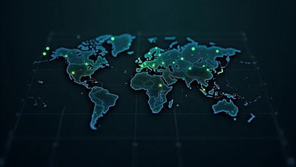 Glowing Abstract World Map Digital Network Connections