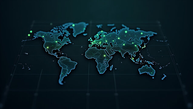 Glowing Abstract World Map Digital Network Connections - Powered by Adobe