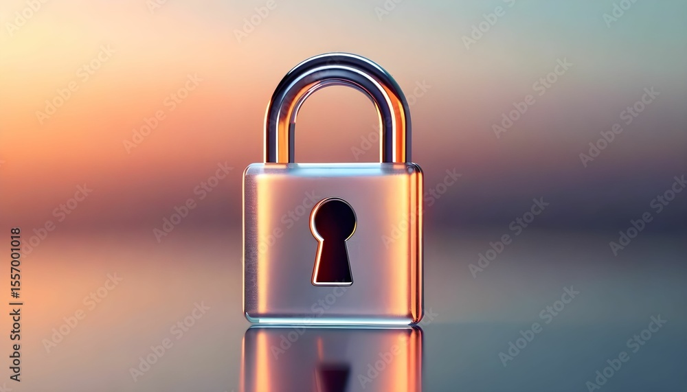 Poster a shiny metallic padlock is centered against a blurred gradient background, suggesting security and 
