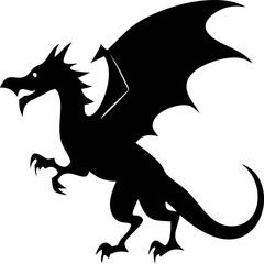 Fototapeta premium Black dragon silhouette vector, powerful mythical creature for fantasy, legends, and Asian culture themes.