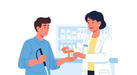 Fototapeta premium Pharmacist Giving Medicine to Blind Man