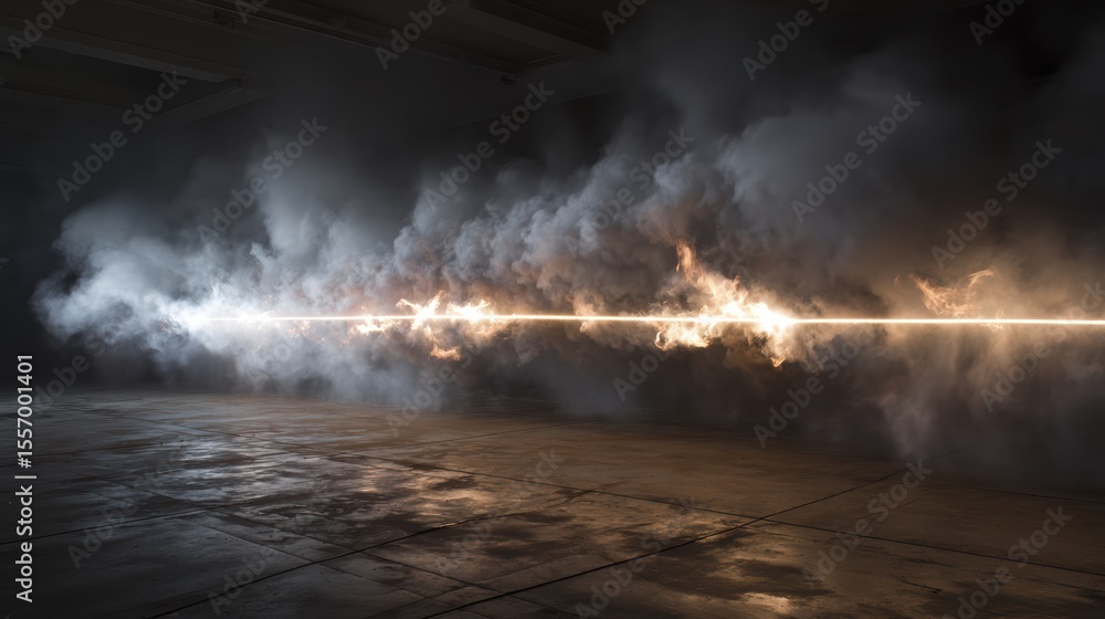 Poster a dynamic image showcasing fire and smoke combining for a striking visual effect in an industrial se