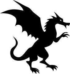 Fire-breathing dragon silhouette vector, bold creature illustration for fantasy logos and mythical stories