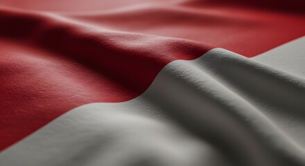 Close-up of a Red and White Flag National Symbol, Fabric Texture