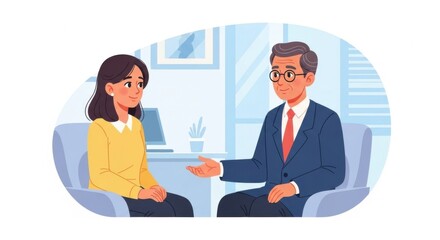 Man Talks to Woman in Office