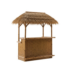 A classic bamboo tiki bar featuring a natural straw roof, ideal for creating a festive tropical atmosphere at outdoor events and home parties.