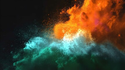 An explosion of joy and vibrant celebration Indian flag powder paints the air with pride and honor with a dark