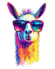 Colorful llama with sunglasses png cutout vibrant animal art studio environment