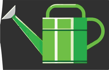 A clean, green vector illustration of a watering can with a prominent handle and spout, featuring subtle light green highlights, set against a dark background.