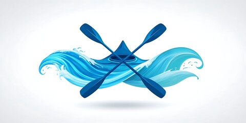 Obraz premium Kayak logo design with blue paddles and water waves vector illustration for adventure sports 100
