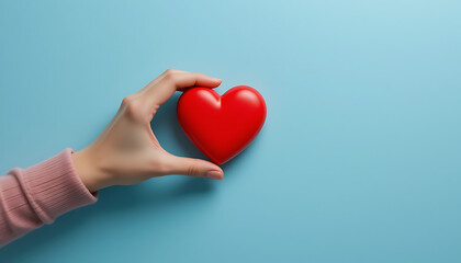 3D Hands Holding Heart Health Insurance and Protection Concept with Copy Space