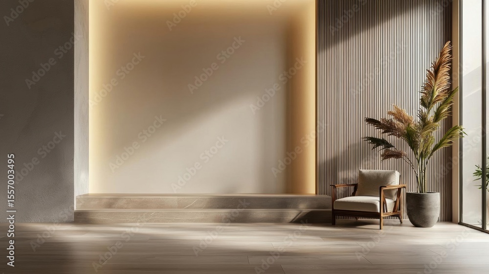 Poster empty room with a modern and minimalist design. the room has a large window on the right side, allow