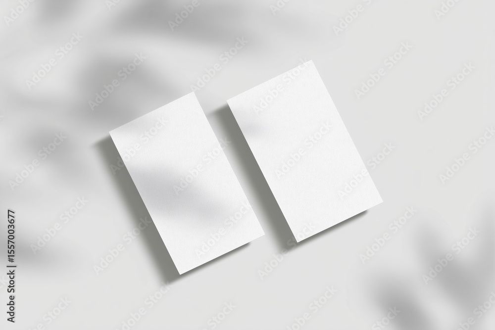 Poster blank business card mock up with copy space on a soft gray background, featuring subtle shadows and 