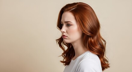 Portrait of a Beautiful Woman with Red Hair and Soft Skin