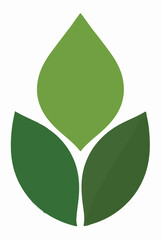 A clean vector graphic of a stylized plant, featuring three leaves in shades of green and brown, with the central leaf pointing upwards.